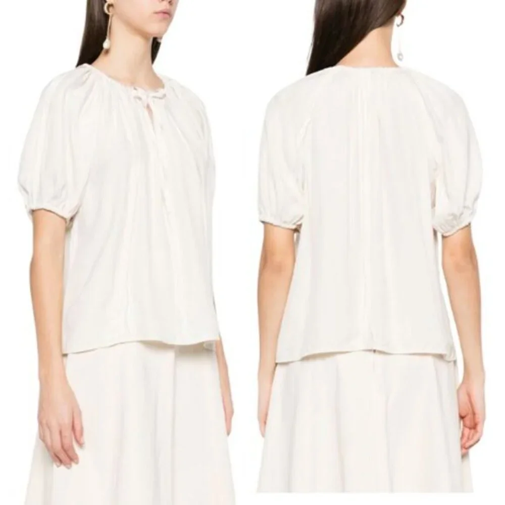 NEW ULLA JOHNSON Marcelena Short Puff Sleeves Top Light Beige Size: 0